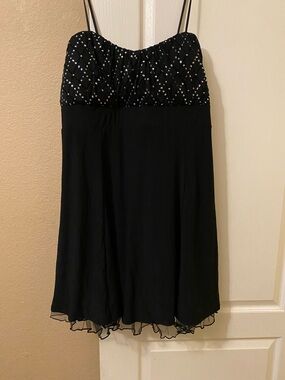 Snap Black Mini Dress with Beaded Bodice Detail